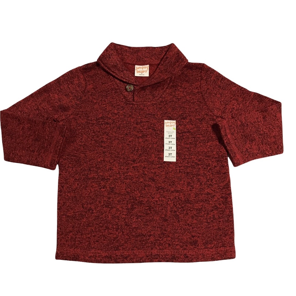 Jumping Beans Boys Fleece‎ Pullover Sweater Size 3T Red Shawl Collar Soft Warm